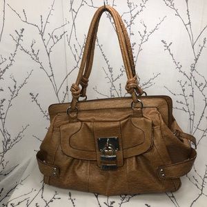 GUESS Katie Jane Tan Lock Tote Purse Hobo Satchel